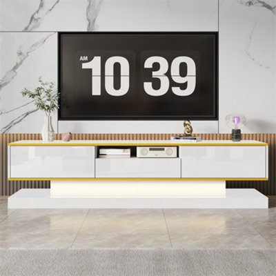Abrihome Modern Tv Cabinet With Three Drawers And An Open Compartment - High Gloss With Color-Changing Led Lights, 180X38X45Cm - image 1
