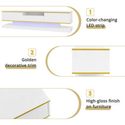 Abrihome Modern Tv Cabinet With Three Drawers And An Open Compartment - High Gloss With Color-Changing Led Lights, 180X38X45Cm - thumbnail 3