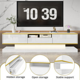 Abrihome Modern Tv Cabinet With Three Drawers And An Open Compartment - High Gloss With Color-Changing Led Lights, 180X38X45Cm - thumbnail 2