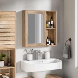 Vonhaus Bathroom Mirror Cabinet, Oak Wood Effect Cabinet With Mirror With Adjustable Internal Shelf & Handleless Design, Chester - thumbnail 9
