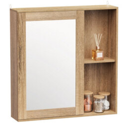Vonhaus Bathroom Mirror Cabinet, Oak Wood Effect Cabinet With Mirror With Adjustable Internal Shelf & Handleless Design, Chester - thumbnail 1