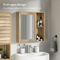 Vonhaus Bathroom Mirror Cabinet, Oak Wood Effect Cabinet With Mirror With Adjustable Internal Shelf & Handleless Design, Chester - thumbnail 2