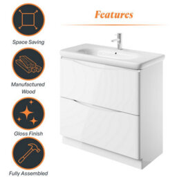 Plum&clay Eden Gloss White Floorstanding Vanity Unit With Round Resin Basin (W)940mm - thumbnail 8