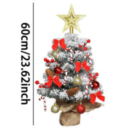 CLEFFNS Artificial Tabletop Christmas Tree Small Xmas Tree With Red Bow Berries Pinecones Star Tree Topper Ball Ornaments Table Decoration - thumbnail 4