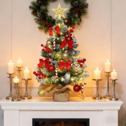 CLEFFNS Artificial Tabletop Christmas Tree Small Xmas Tree With Red Bow Berries Pinecones Star Tree Topper Ball Ornaments Table Decoration - thumbnail 6