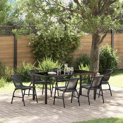 Berkfield Garden Dining Set 7 Pcs Black Poly Rattan - image 1