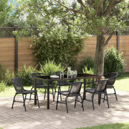 Berkfield Garden Dining Set 7 Pcs Black Poly Rattan