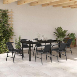 Berkfield Garden Dining Set 7 Pcs Black Poly Rattan - thumbnail 4