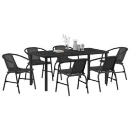 Berkfield Garden Dining Set 7 Pcs Black Poly Rattan - thumbnail 3