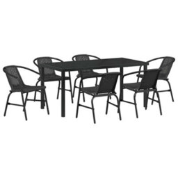 Berkfield Garden Dining Set 7 Pcs Black Poly Rattan - thumbnail 2
