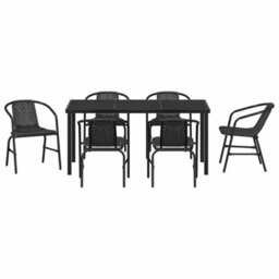 Berkfield Garden Dining Set 7 Pcs Black Poly Rattan - thumbnail 7