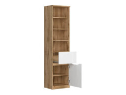 Arte Nuis 50 Cm Bookcase With Door, Drawer And 4 Shelves Oak Wotan White Gloss - thumbnail 4