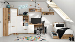Arte Nuis 50 Cm Bookcase With Door, Drawer And 4 Shelves Oak Wotan White Gloss - thumbnail 2