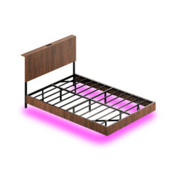 Matteo Modern Floating Bed Frame With Fluted Headboard, Led Lighting & Power Sockets, 135X200Cm, Walnut - thumbnail 4
