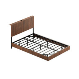Matteo Modern Floating Bed Frame With Fluted Headboard, Led Lighting & Power Sockets, 135X200Cm, Walnut - thumbnail 2