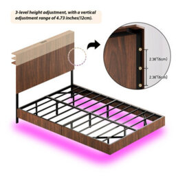 Matteo Modern Floating Bed Frame With Fluted Headboard, Led Lighting & Power Sockets, 135X200Cm, Walnut - thumbnail 9