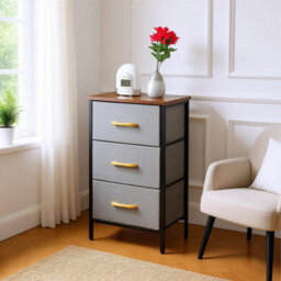 3 Drawer Chest Of Drawers Fabric Storage Unit With Wood Top And Metal Frame Modern Bedroom Or Hallway Organiser Brown - thumbnail 4