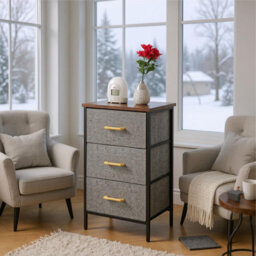 3 Drawer Chest Of Drawers Fabric Storage Unit With Wood Top And Metal Frame Modern Bedroom Or Hallway Organiser Brown - thumbnail 8