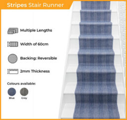 Stripes Stair Runner - Reversible, Durable & Hardwearing Carpet For Stairs & Staircases, Multiple Lengths - thumbnail 2