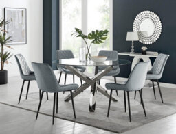 Furniturebox Uk Vogue Round Dining Table And 6 Grey Pesaro Black Leg Chairs - thumbnail 1