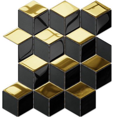Ilcom Glass Mosaic On Mesh For Bathroom Or Kitchen 265mm X 305mm - Black Mirror - image 1
