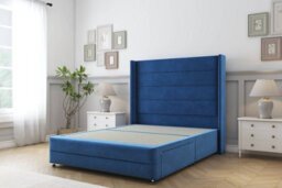 "Comfort Milano Navy Plush Divan Bed Set No Drawers - 54"" Wingback & 12"" Footboard 4'6 Double" - thumbnail 3