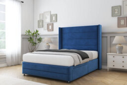 "Comfort Milano Navy Plush Divan Bed Set No Drawers - 54"" Wingback & 12"" Footboard 4'6 Double" - thumbnail 2
