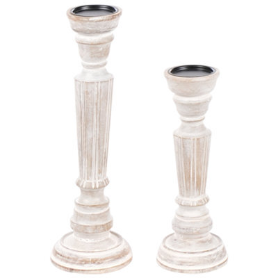 Beliani Set Of 2 Candle Holders Darwa Mango Wood 30/40 Cm Light Brown - image 1