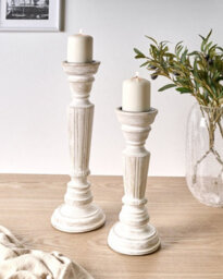 Beliani Set Of 2 Candle Holders Darwa Mango Wood 30/40 Cm Light Brown - thumbnail 2
