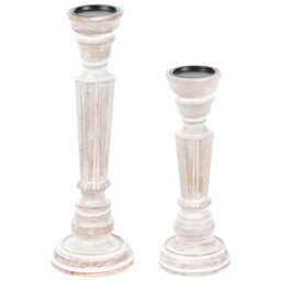 Beliani Set Of 2 Candle Holders Darwa Mango Wood 30/40 Cm Light Brown - thumbnail 1