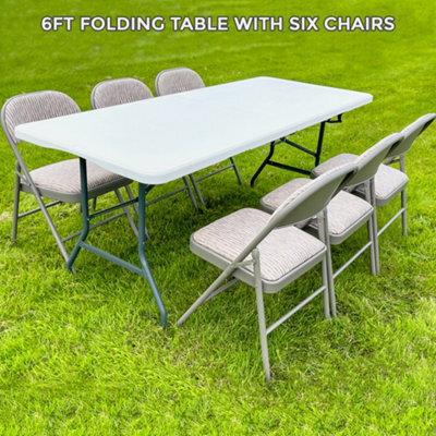 "Crystals 6Ft Heavy Duty Folding Trestle Table With 6 Chairs Catering, Camping, Picnic & Bbq Party""" - image 1