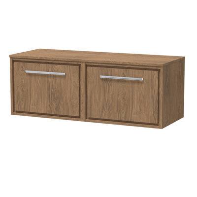 Hudson Reed Lille Wall Hung Single Drawer Contemporary Vanity Unit With Worktop In Antique Oak, 1200 X 460mm - image 1