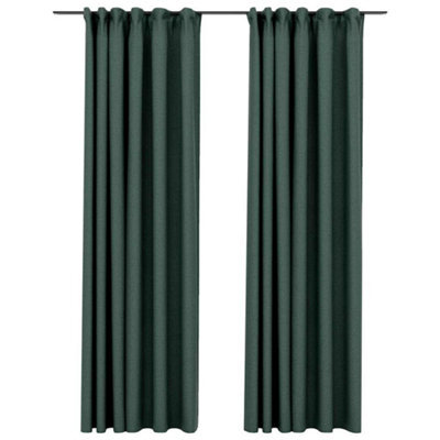 Berkfield Premium Linen-Look Blackout Curtains With Hooks 2 Pcs Green 140X245 Cm
