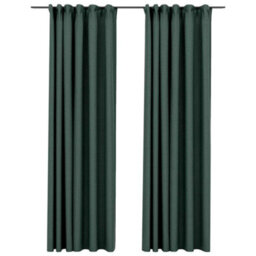 Berkfield Premium Linen-Look Blackout Curtains With Hooks 2 Pcs Green 140X245 Cm