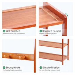 3-In-1 Bamboo Hall Tree Clothes Rail Shoe Rack Stand Coat Hat Umbrella Bag Hang - thumbnail 4