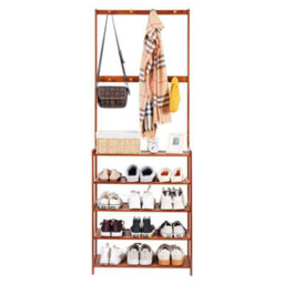 3-In-1 Bamboo Hall Tree Clothes Rail Shoe Rack Stand Coat Hat Umbrella Bag Hang