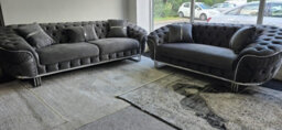 Grey Velvet Ambassador Special Sofa Chrome Accent Metal Legs