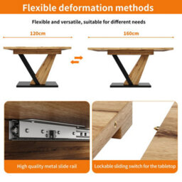 Btm Extendable Dining Table 120160X75X75.5 Cm, Kitchen Or Living Table, Wood Grain Tabletop - thumbnail 6