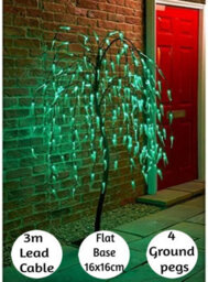Spot On Dealz 5 Ft Weeping Willow Tree Outdoor Christmas Decorations 240 Green Led Tree Lights With Metal Flat Base Garden Ornaments For Xmas. - thumbnail 4
