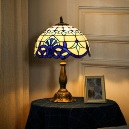 Wyld Haus Repato Rika Blue Stained Glass Table Lamp - 48Cm High, E27 Fitting, Brass Zinc Alloy Base - thumbnail 2