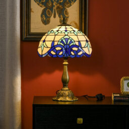 Wyld Haus Repato Rika Blue Stained Glass Table Lamp - 48Cm High, E27 Fitting, Brass Zinc Alloy Base - thumbnail 6