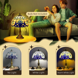 Wyld Haus Repato Rika Blue Stained Glass Table Lamp - 48Cm High, E27 Fitting, Brass Zinc Alloy Base - thumbnail 5