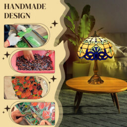 Wyld Haus Repato Rika Blue Stained Glass Table Lamp - 48Cm High, E27 Fitting, Brass Zinc Alloy Base - thumbnail 4