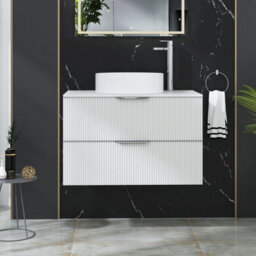 Royal Bathrooms Evora 800mm Matt White Fluted Wall Hung Vanity Unit 2 Drawer With Carrara White Undrilled Worktop - thumbnail 1