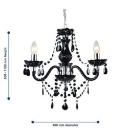 First Choice Lighting Black And Chrome Marie Therese 3 Light Ceiling Pendant Chandelier - thumbnail 5