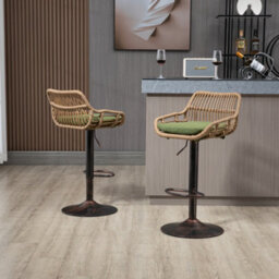 Abrihome 2-Pack Modern Swivel Bar Stools - Height Adjustable Wicker Chairs With Cushion & Floor Protectors For Kitchen Island, Green - thumbnail 2