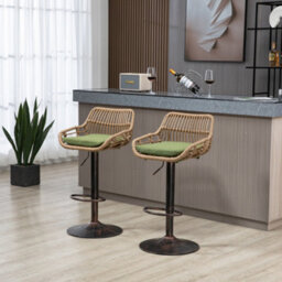 Abrihome 2-Pack Modern Swivel Bar Stools - Height Adjustable Wicker Chairs With Cushion & Floor Protectors For Kitchen Island, Green - thumbnail 3
