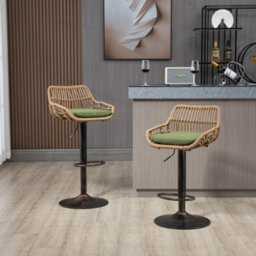 Abrihome 2-Pack Modern Swivel Bar Stools - Height Adjustable Wicker Chairs With Cushion & Floor Protectors For Kitchen Island, Green - thumbnail 1
