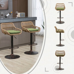 Abrihome 2-Pack Modern Swivel Bar Stools - Height Adjustable Wicker Chairs With Cushion & Floor Protectors For Kitchen Island, Green - thumbnail 7