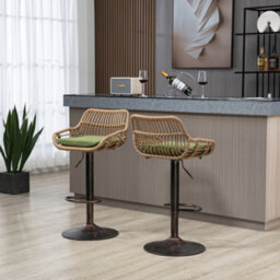 Abrihome 2-Pack Modern Swivel Bar Stools - Height Adjustable Wicker Chairs With Cushion & Floor Protectors For Kitchen Island, Green - thumbnail 4